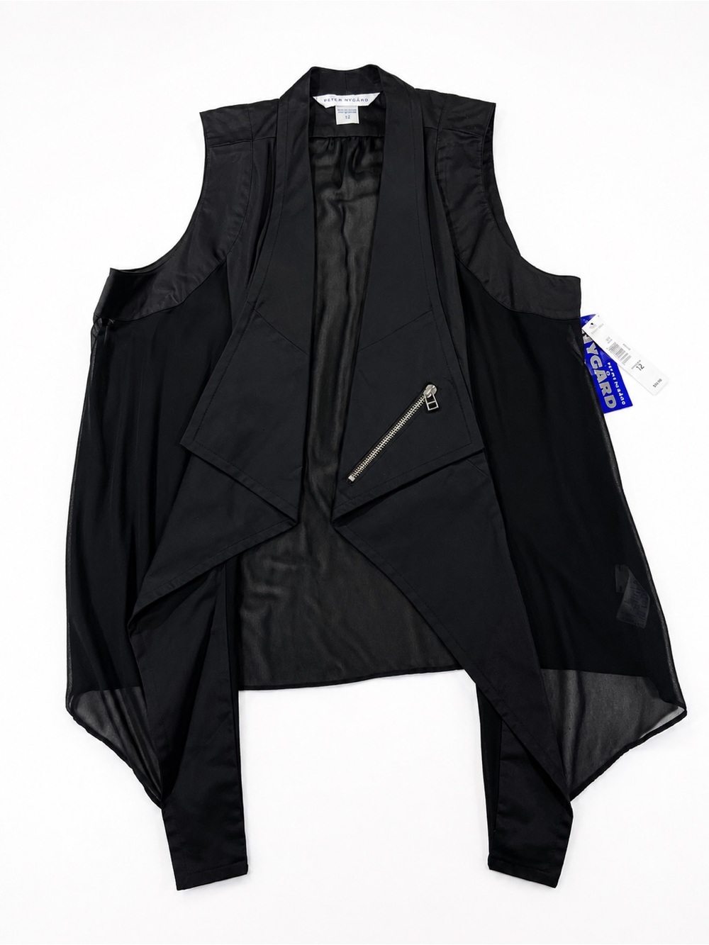 Peter Nygård Black Sheer Chiffon Waterfall Vest Size 12 NWT - Picture 2 of 9